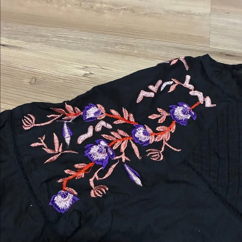 Free People Pavlo Embroidered Black Mini Dress Size S Vintage Inspired Flirty